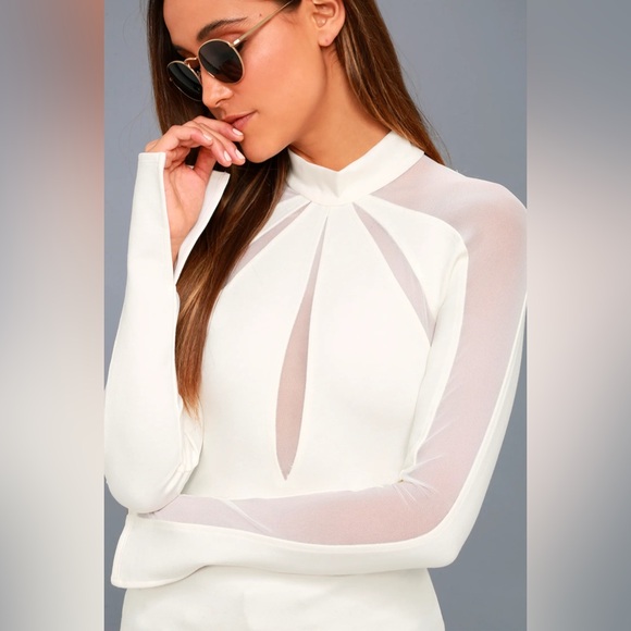 FREE PEOPLE Monarch' Mock Neck Mesh Inset Long Sleeve Blouse Ballet Top, Zipper - Picture 4 of 12